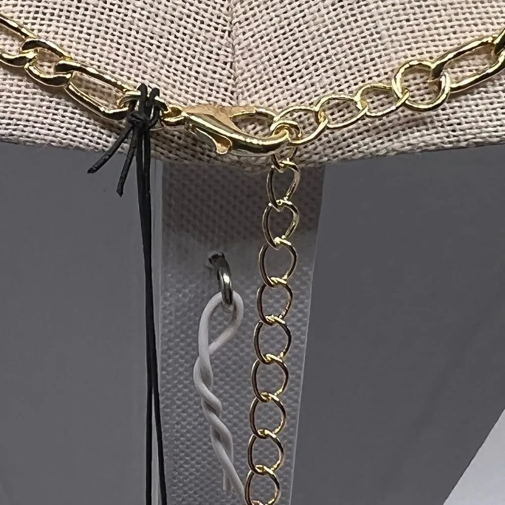 AQUA Hammered Nugget & Chain Link Pendant Necklace Gold Tone 21"-24" NWT - Picture 4 of 5